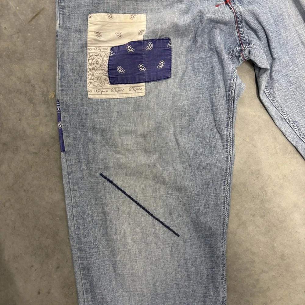 A.Tiziano Mens Patchwork Bandana Denim Jeans Blue Size 34